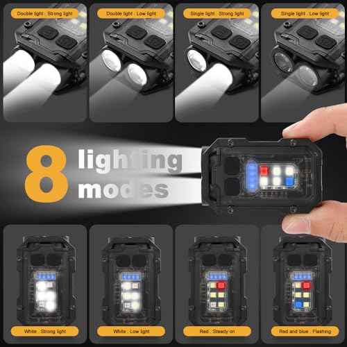Mini EDC Flashlight, Small Powerful Keychain Flashlight with Sidelight, High Lumens 800lm, USB-C Rechargeable, Keychain Light with Clip - 8 Mode, IPX4 Waterproof, for Hiking, Running, Black
