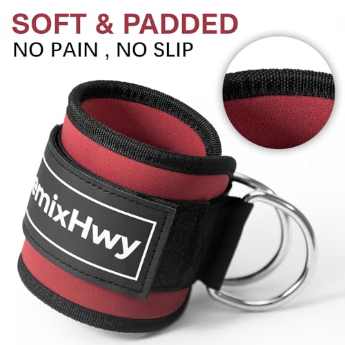 Red Pair Fitness Ankle Straps for Cable Machine - Neoprene Padded, Adjustable, Glute & Leg Workout Attachments