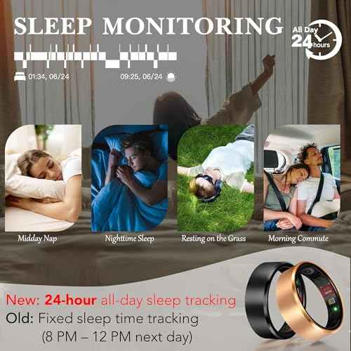 Smart Health Ring 2.0 for Women Men, Slim Scratch & Fingerprint Resistant Design,Efficient Chip Fitness Tracker, Monitors Heart, Blood Oxygen & Pressure, Sleep, Steps, Waterproof, iOS & Android, RG 8
