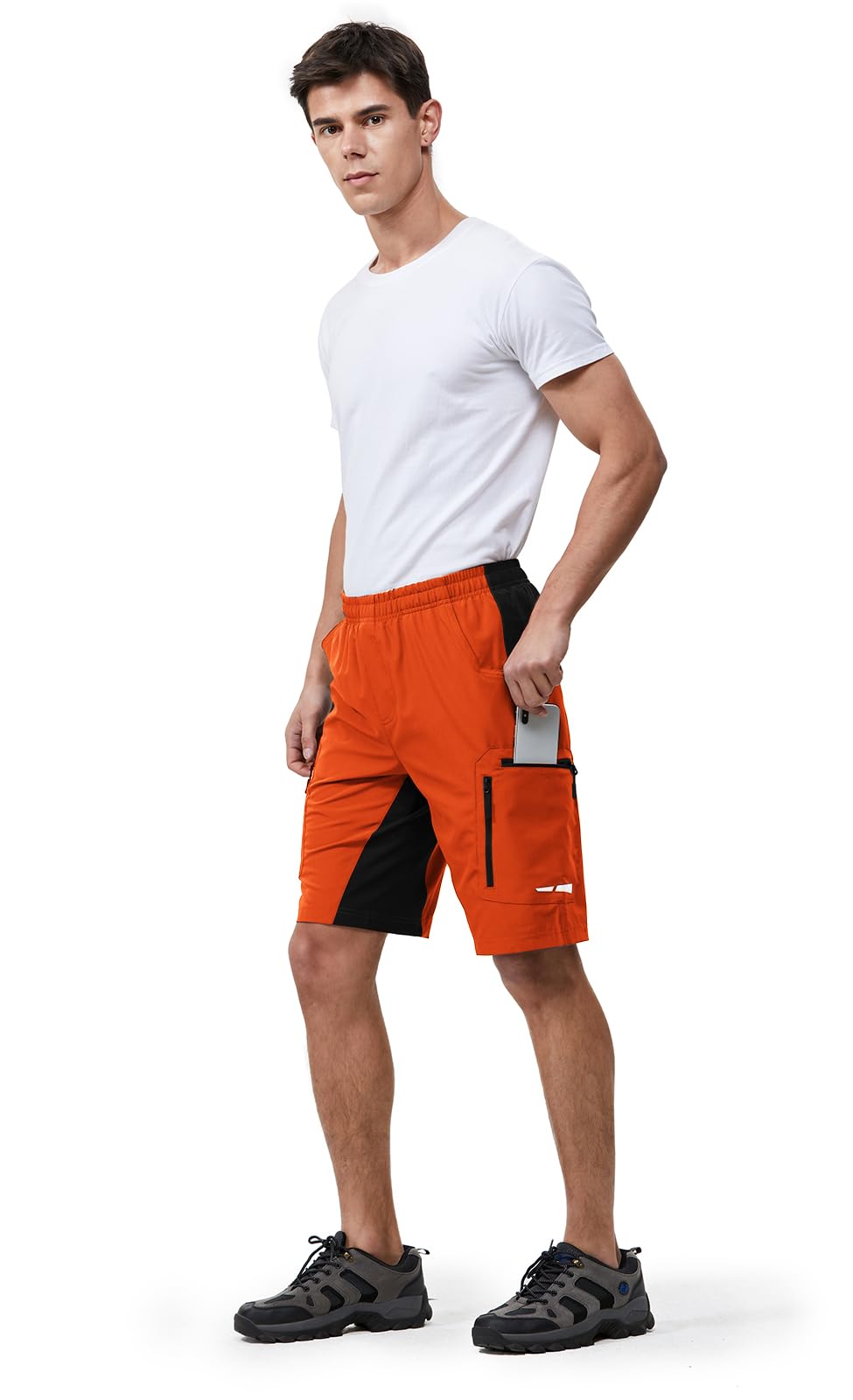 Ally Men's Mountain Bike Shorts 4D Padded Lightweight Loose-fit with Zipper Pockets for Biking Cycling Bicycle Riding Biker (Attached-pad Orange, Medium)