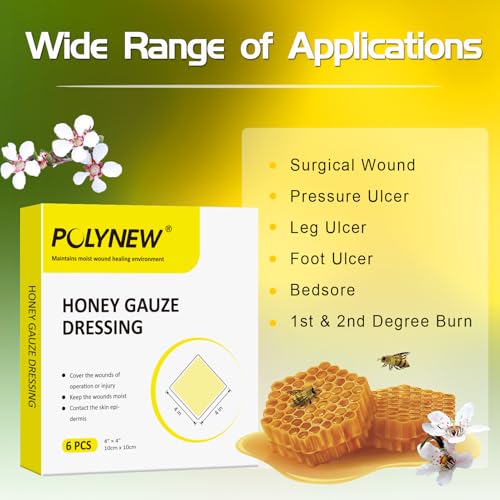 Manuka Honey Gauze Dressing 6 Pack for Wound Care, 4x4 Inch