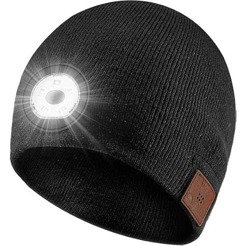 Bluetooth LED Beanie Hat, Rechargeable Music Beanie Cap for Winter, Headlamp hat Music hat & Calls, 3 Light Modes for Running Hiking Camping, Black (Unisex)