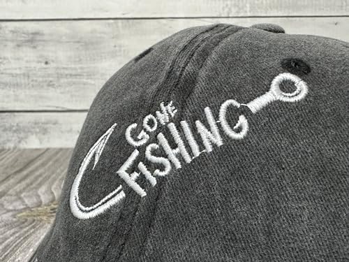 Gone Fishing Dad Hat - Embroidered Fisherman Gift - Washed Black