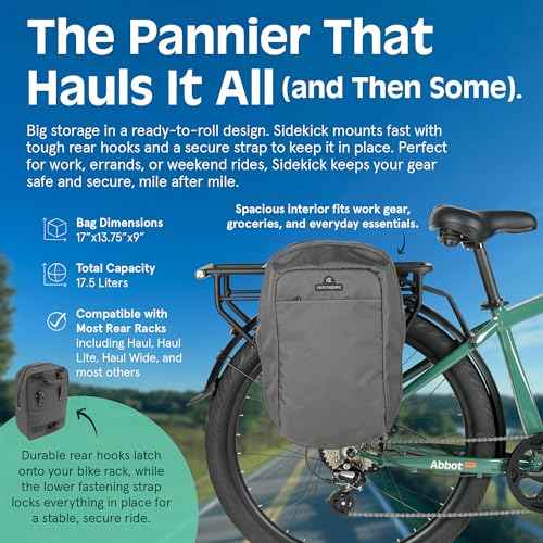 Retrospec Sidekick Single & Dual Pannier Bike Bag - Waterproof Commuter Pannier with Laptop Sleeve, Reflective Rain Cover & Carry Strap - Eco-Friendly 600D rPET - 17" Large Capacity