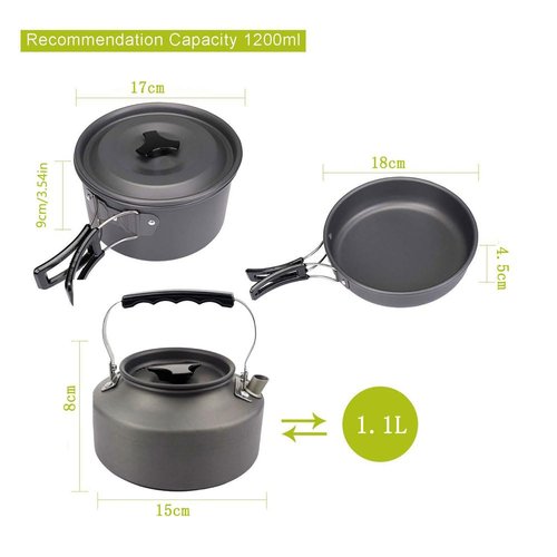 BIUMALL Camping Cookware Set Lightweight Portable Pot Pan Kettle Cups Spoon Fork Cutter with Carry Bag for Camping, Backpacking, Outdoor Cooking and Picnic