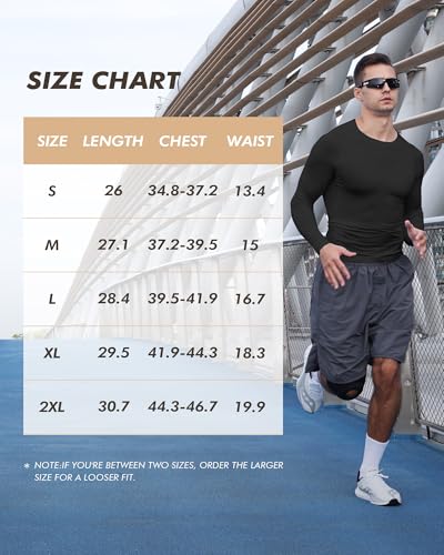 Men's Compression Long Sleeve Shirt - Black Workout Base Layer Athletic Top
