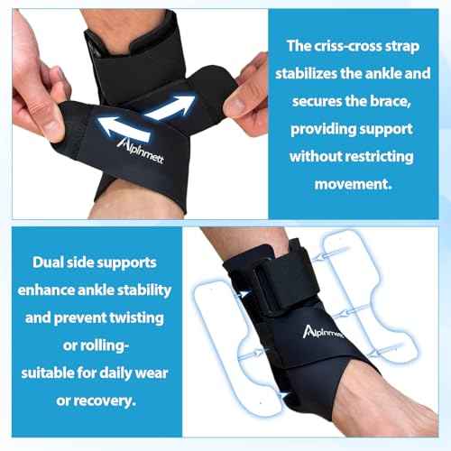 Ankle Brace for Men & Women, Compression Ankle Support Brace with Dual-Sided Plastic Stabilizers, Adjustable X-Strap & Open Heel for Sprain Recovery, Foot Discomfort, Sports & Daily Use 1 Pack