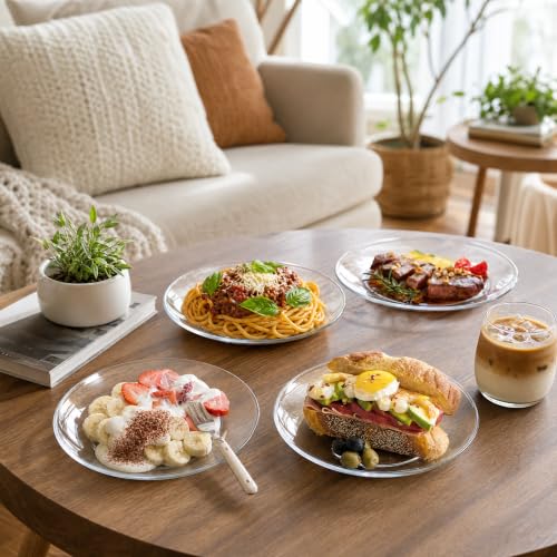 7.5 Inch Glass Dessert Plates - Pack of 8 Clear Salad & Snack Plates, Dishwasher Safe