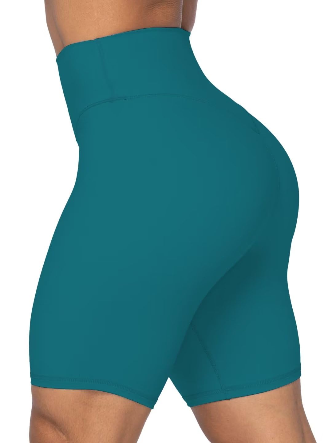 Sunzel No Front Seam High Waist Biker Shorts for Women, Squat Proof Yoga Workout Gym Bike Shorts 8" Deep Lagoon Medium