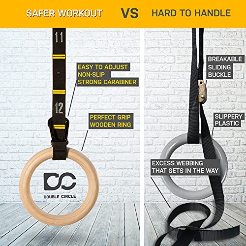 Double Circle 1.1 Inch Wooden Gymnastics Rings with Straps - Calisthenics Equipment
