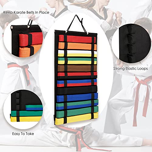 Black Martial Arts Belts Organizer - Wall Hanging Karate Belt Display Holds 12 Belts