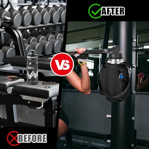icolor Magnetic Gym Bag Water Bottle Holder with Phone Pockets & Shoulder Strap - Black