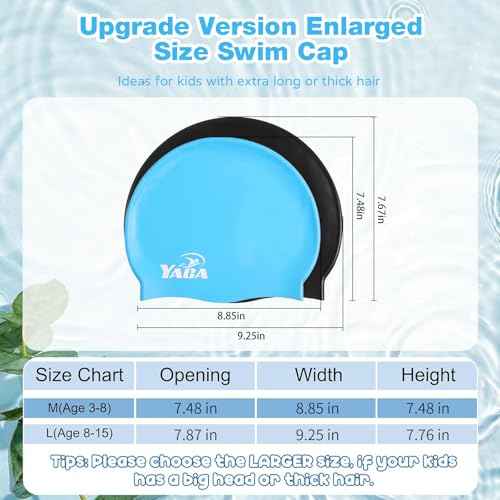 Swim Cap Kids for Long Hair, 2 Pack Silicone Swimming Cap for Boys Girls Aged 3-15, Durable Kids Swim Cap Short Hair, Fit Waterproof Swim Caps for Kids Toddler, with Ear Plugs & Nose Clip