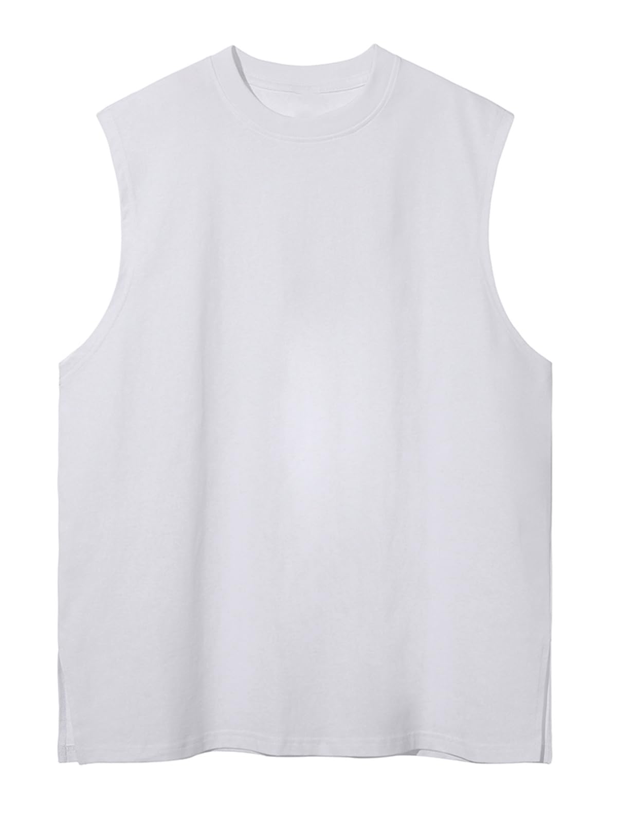 SnowElve Mens Workout Tank Tops Sleeveless Tee Shirts Men Muscle Shirt Gym Cotton T Shirts Running Beach Loose Fit Tee（A-White,M