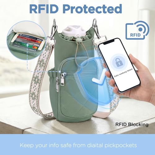 Crossbody Water Bottle Bag for Women - Antique Green Lightweight & Hands-Free