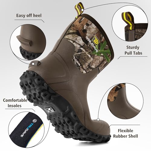 Men's Camo Rubber Boots - 8mm Neoprene Insulated, Waterproof, Anti-Slip Work Shoes