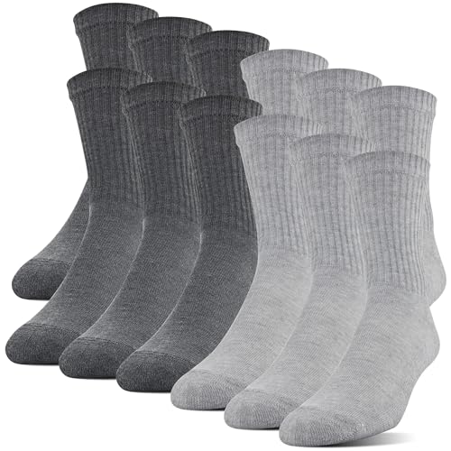 Gildan Men's Polyester Half Cushion Mid-Crew Socks - Grey, Size 6-12, 12-Pack