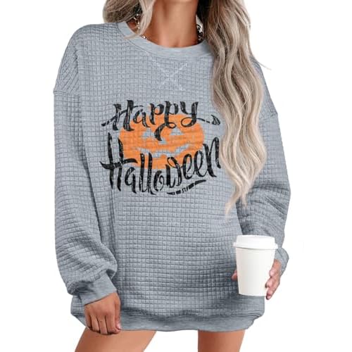 Womens Oversized Waffle Knit Sweatshirts Casual Long Sleeve Crewneck Pullover Tops