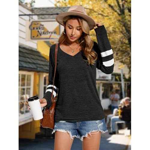 Womens Tops Fall Fashion Sweatshirt for Women Sweaters V Neck Long Sleeve Shirts Trendy Clothes