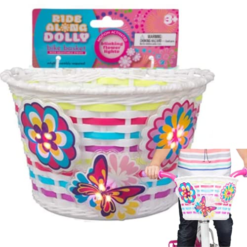 Kids Bicycle Basket with Light-Up Flowers & Butterfly Decor - Easy Attach, Durable