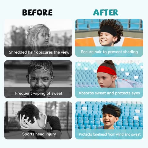 ChezMax Kids Sweatbands - Black, Breathable Sports Headband for Boys