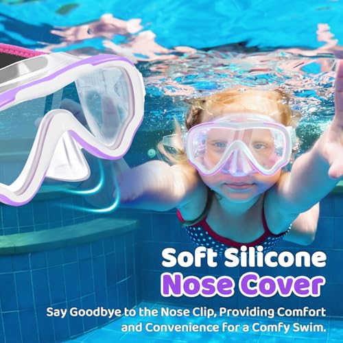 Kids Snorkel Mask Goggles with Nose Cover - Vvinca Purple, Age 6-14