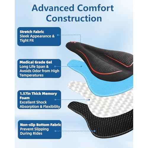 Bike Seat Cushion, Gel Padded Bike Seat Cover for Men Women, Extra Soft Exercise Bicycle Cushion Fit for Peloton, Spin Stationary Exercise, Cycling Bike with Adjustable Vel-co Secure