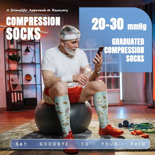 Compression Socks for Women & Men 20-30mmHg Knee High Support Socks Large-X-Large Pink Flower