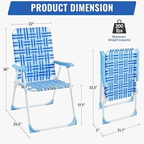 Yaheetech Set of 2 Outdoor Beach Camping Chair, Folding Lawn Chair with Armrests for Adults Portable Robust Iron Frame Chairs for Patio, Backyard, Poolside, Blue