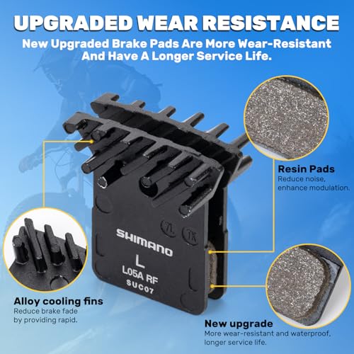 Resin Disc Brake Pads with Cooling Fins and Alloy Back Plate, Compatible with Shimano L05A-RF L02A L03A ? 1 Pair