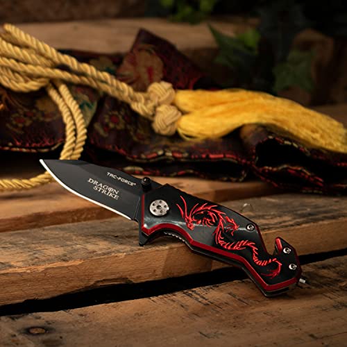 Tac-Force Rescue Tactical Pocket Folding Knife Black & Red with Glass Breaker