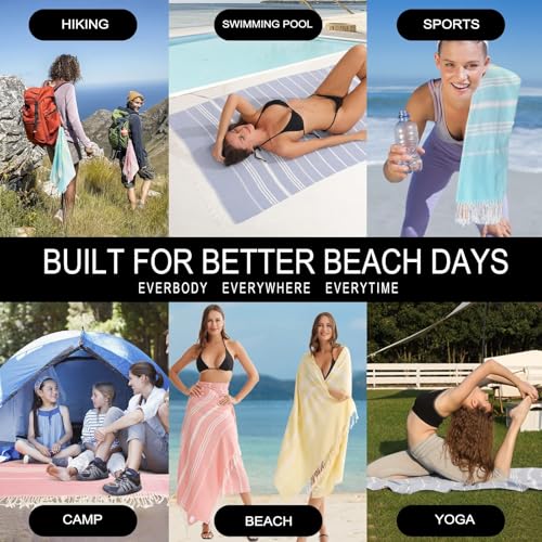 Antfuny 2 Packs Turkish Beach Towels Quick Dry Sand Free Oversized Bath Pool Swim Towel Extra Large XL Big Blanket Adult Travel Essentials Cruise Accessories Must Haves Clearance Vacation Stuff