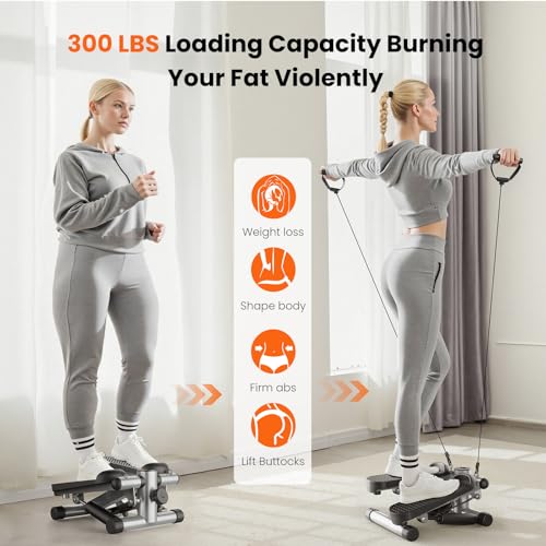 Sweetcrispy Mini Stair Stepper with Resistance Bands, Silver - Compact Cardio Machine, No Assembly