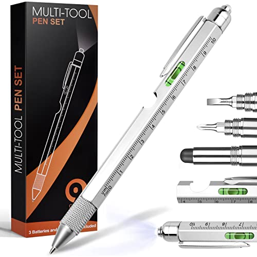 Multi Tool Pen 9-in-1 DIY Gadget for Men Dad Handyman - Silver