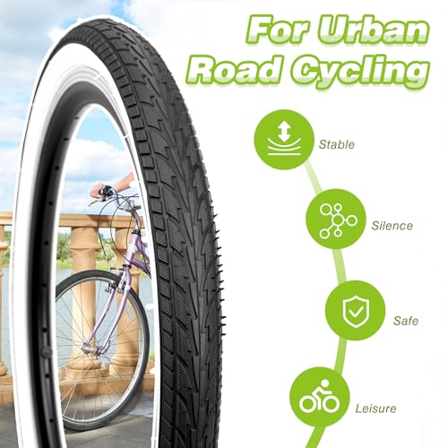 20 Inch Bicycle Tires White Wall Side Black Folding Bead 2 Pack - No Tube