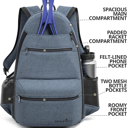 Athletico City Tennis Bag Gray - Padded Racket Compartment & Large Storage