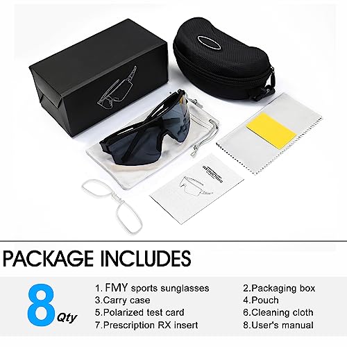 FMY Polarized Cycling Glasses Sports Sunglasses UV400 Protection Black & Gray Lens