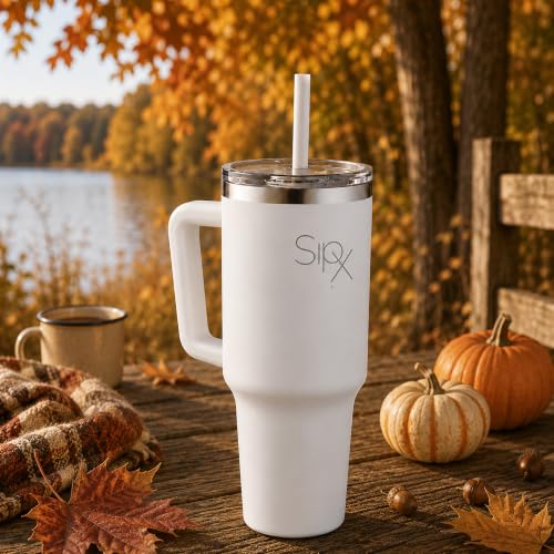 40 oz Insulated Tumbler with Handle & Straw Cream White - Leakproof Travel Mug