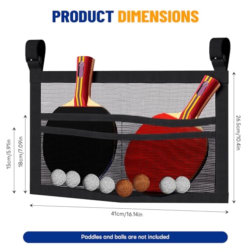 Ping Pong Paddle Holder Mesh Storage Bag Under Table with Adjustable Straps - Black, 30x22x1.5 cm