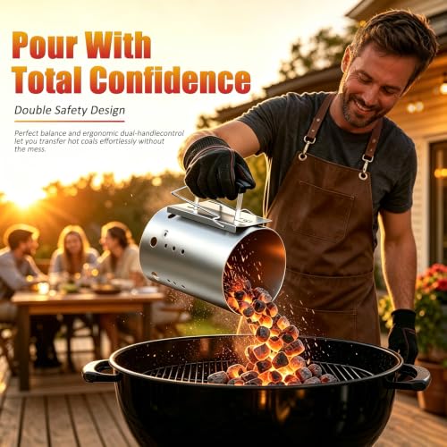 Large Charcoal Chimney Starter with 60 Natural Fire Starters - Charcoal Chimney Set