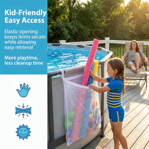 White Mesh Pool Storage Bags Set - 4 Pieces for Pool Toys & Floats