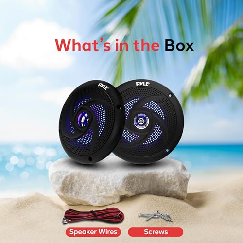 5.25 Inch Marine Waterproof Speakers with LED Lights - 2 Pack, 180W, Low Profile