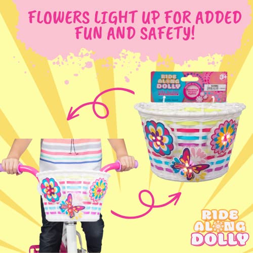Kids Bicycle Basket with Light-Up Flowers & Butterfly Decor - Easy Attach, Durable