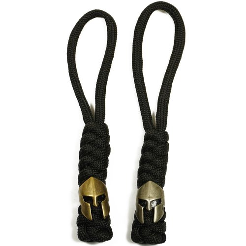 BORED? PARACORD! A Spartan Head Bead Woven Paracord Lanyard or Zipper Pull with Unique Charm EDC Gear Accessory - Gold