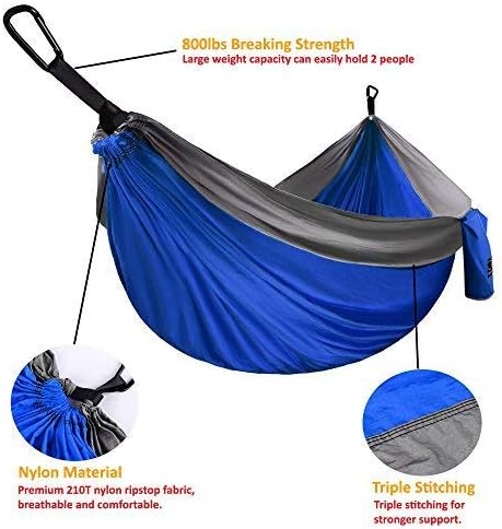 Gold Armour Camping Hammock - XL Double Hammock Portable Hammock Camping Accessories Gear for Outdoor Indoor with Tree Straps, USA Based Brand (Gray)