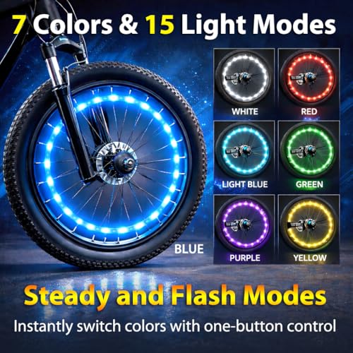 Bike Wheel Lights 2-Pack - 7 Color LED Spoke Lights for Night Riding