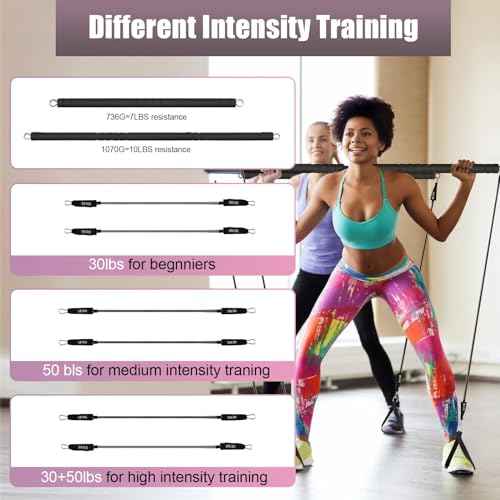 Pilates Bar Kit with Resistance Band-Multifunctional Portable Weighted Exercise Pilates Bar, Home Gym with Beginner Workout Equipment, Yoga Set for Full Body