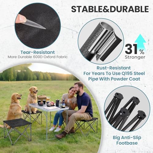 FUNDANGO Folding Camping Stool - Black, Oversized Foot Rest, 330Lbs Capacity