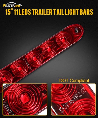 Partsam 4 Pack 15-Inch Red Waterproof Sealed LED Brake and Turn Signal Light Bar - DOT Compliant