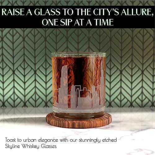 Chicago Whiskey Glasses Set of 2 - Skyline Etched Old Fashioned Tumblers for Chicago Lovers